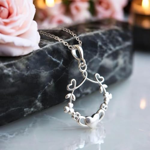 Irish Claddagh Necklace Sterling Silver 925 - Dainty Leaf Clover Wreath Pendant with Chain 20" - Good Luck Blessing Shamrock Charm - Endless Love Celtic Jewelry for Women - Handmade4