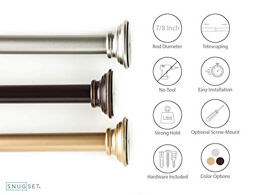 Snugset | Strong Secure Tension | Quick Easy Install | 30-52" Adj. | 7/8" Dia. Durable Rod | 2” Wide Non-Slip Rubber Pad | Hardware Included For Permanent Install | Bronze Window Tension Curtain Rod #TOP1