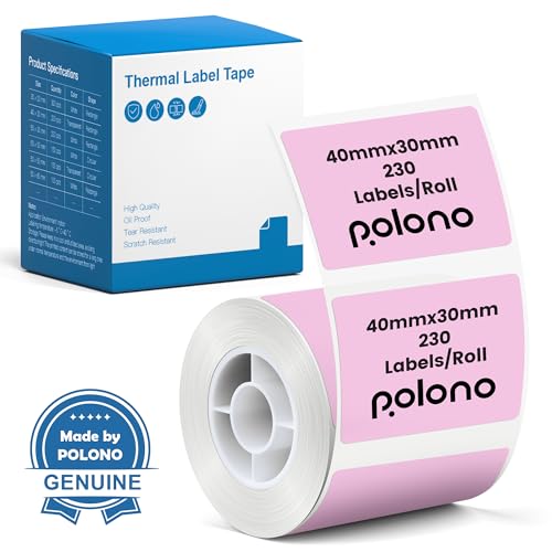 POLONO Genuine Thermal Labels for PM220S Label Makers, 1.57"x1.18" (40x30mm) Thermal Label, Waterproof, Multi-Purpose Self-Adhesive Labels for Small Bussiness, Office, School, 230 Labels/Rol