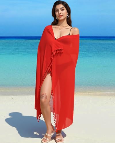 Image of Rossopesca Womens Beach Sarong Chiffon Swimsuit Coverups Sheer Bikini Wraps for Swimwear Bathing Suit Cover Up
