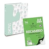 PACK 100 RECAMBIOS: Esta carpeta archivador incluye 100 recambios 90 gr/m2 cuadriculados 4x4mm, A4.