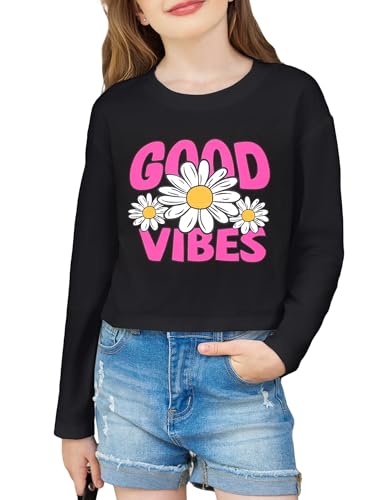 Image of Arshiner Girls Crop Tops Long Sleeve Shirts Drop Shoulder Crewneck Casual Fashion T Shirts Tee