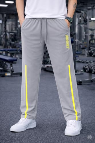 Image of Mack Jonney Men's Track Pants with Neon Yellow Side Stripe | Regular Fit Gym & Sports Lower | Activewear Training Joggers with Drawstring-M7961