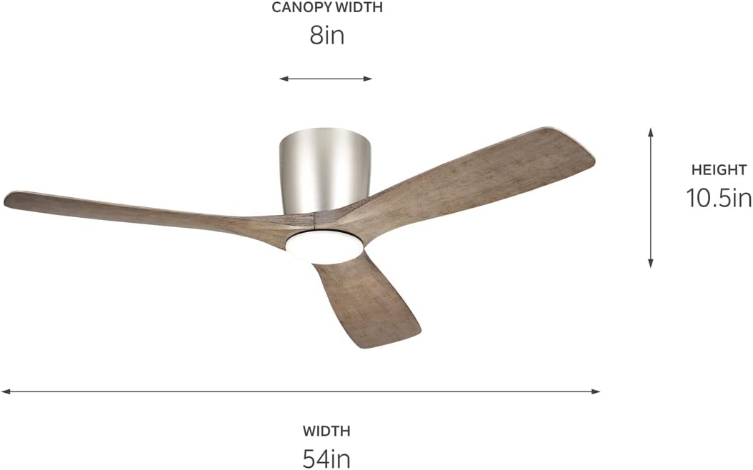 Kichler Volos 54” Ceiling Fan with Light in Brushed Nickel, Small Indoor Fan with LED Light and Wall Control, 300154NI