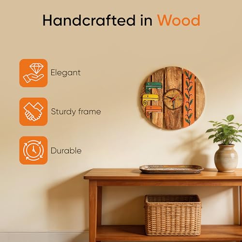 Image of AAKRITI ART CREATIONS Majestic Elephants Wall Clock Multicolor | Clock for Home, Home Decoration | Modern Art Wall Hanging Wall Clock, Lightweight Wooden wall Decor | Matte Finish