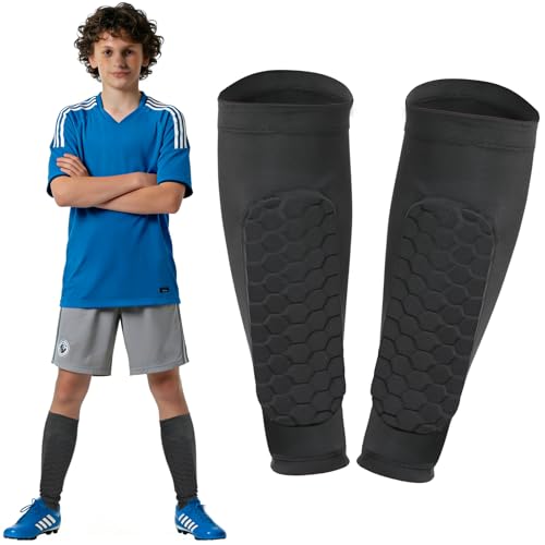 Soccer Shin Guards Shin Defenders for Kids Youth Adult Ski Shin Guards Sleeves for 2-18 Years Old Calf Compression Sleeve with Honeycomb Pads Lightweight Calf Protective Gear for Football (Black M)