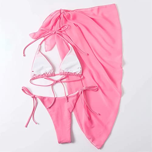 Girls Swimsuit 2023 Women Bikini Set Printed Sleeveless Three Piece Beach Wear Hot Sexy Swimwears Bikini Set Pink #TOP6