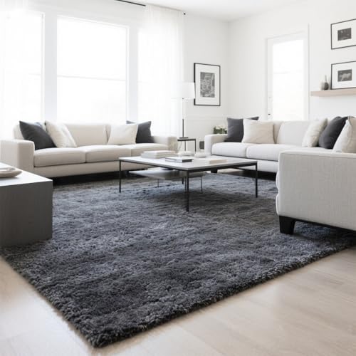 Grey Area Rugs for Bedroom Living Room, 4x6 Soft Large Fluffy Fuzzy Shag Plush Furry Grey Carpet, Soft Indoor Floor Mat for Kids Nursery Home Dorm Office Decor Aesthetic