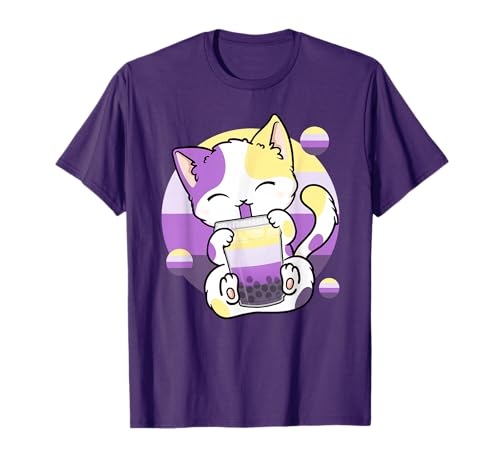 Cat Boba Tea Bubble Tea Anime Kawaii Neko Non-Binary Kitten T-Shirt