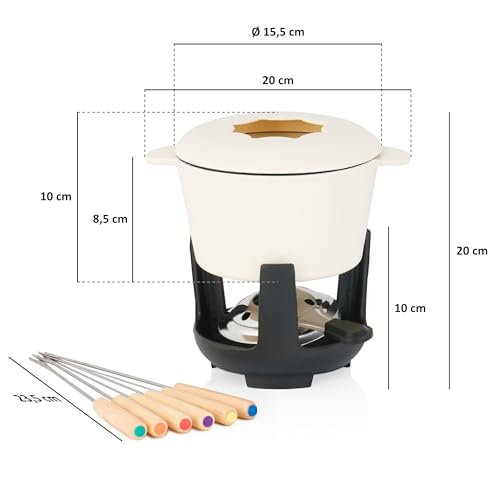 BBQ-Toro Gusseisen Fondue Set für 6 Personen | 1 Liter | Fondueset 13 teilig mit Brenner und Gabeln | Fondue-Set, Käsefondue Set, Fleischfondue Set, Schokofondue Set (Creme emailliert) – Bild 4