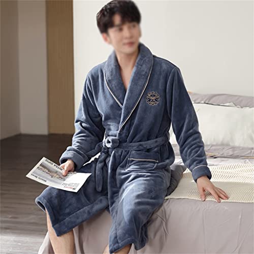 Men Flannel Robe Kimono Bathrobe Gown Winter Warm Sleepwear Nightgown Thick Nightwear Home Clothes(XL Code)4