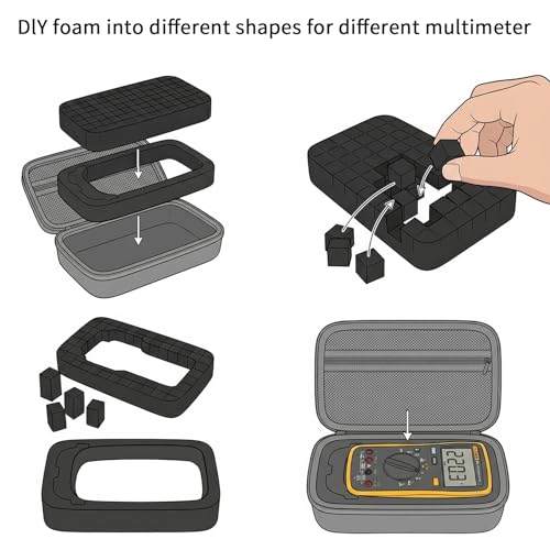 Image of Case Compatible for Fluke 17B+ /15B+ / 17B / 15B / /177 /179 / 113 /114 / 115 /116 / 117 /87V / 88V / 101 Digital Multimeter, Protective Travel Storage Bag with Detachable DIY Foam (Box Only) (Grey)