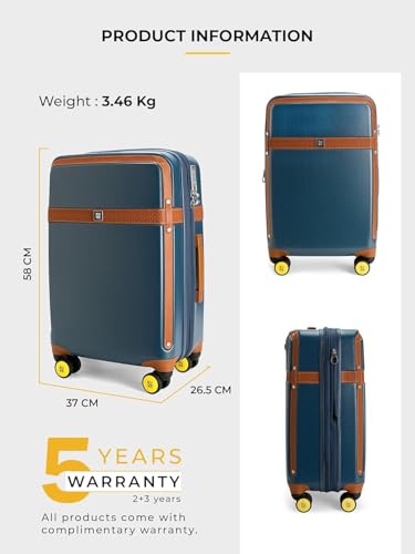 Image of EUME Aerobrush Cabin + Trunk Medium Check-in Luggage Set of 2 | Expandable Polycarbonate Suitcases | 56L Cabin & 66-74cm Check-in | SilentRun 8 Spinner Wheels | TSA Lock | Blue
