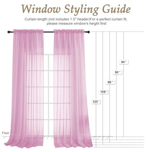 Image of OVZME Light Pink Bedroom Curtains 96 Length for Farmhouse, 59 Inch Extra Wide Light Filtering Voile Drapes Light Airy Window Decor for Patio Door Living Room Bedroom Dining, 59Wx96L Inches