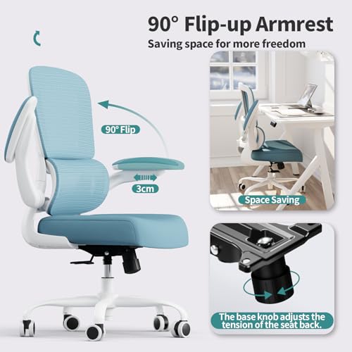 Image of TRALT Office Chair - Ergonomic Desk Chair with Adjustable Lumbar Support, Mesh Computer Chair, Executive Chair for Home Office Comfortable Lumbar Support (1, Sky Blue)