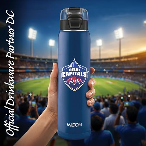 Image of Milton Sports Steel Edge 900 | DC Official Drinkware Partner I Limited Edition Delhi Capitals Water Bottle | PU Insulated Sipper with Twin Lid | Designed for Cricket Lovers I 600 ml | Blue