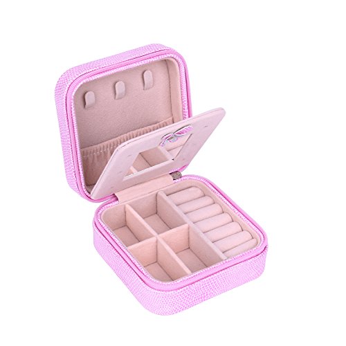 Preisvergleich Produktbild Meshela Neu Kleines Tragbar Schmuckkästchen für Reisen,Schmuckaufbewahrung Schmuckkiste mit Spiegel Geschenk für Ringe Ohrringe Halsketten (Rosa)