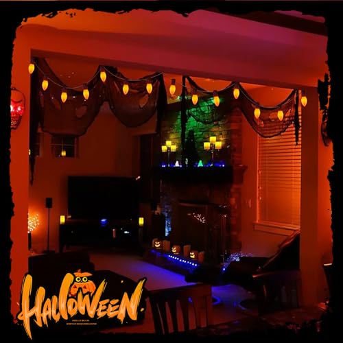 Image of C9 Halloween Orange String Lights 25Ft Outdoor Halloween Decorations String Lights with 26 Ceramic Orange Bulbs, Hanging Vintage Christmas Lights for Patio Holiday Party Fall Roofline Backyard Porch