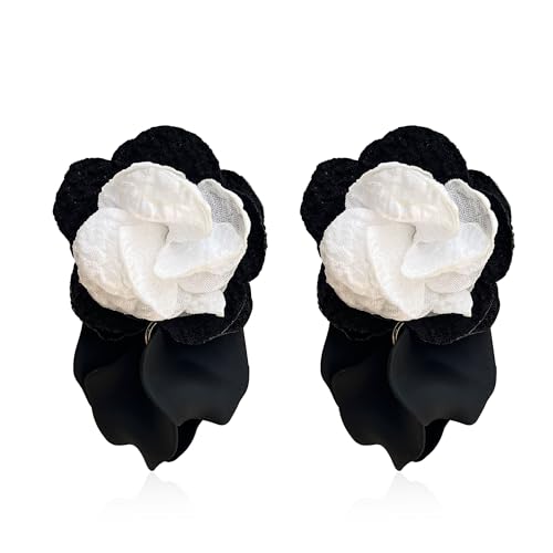 Dangle Acrylic Chiffon Petal Earrings Long Drop Statement Rose Flower Resin Floral Tassel Earrings for Women