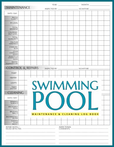 Swimming Pool Maintenance and Cleaning Log book for Pool Care Services: Simple Daily Checklist Record Book | Keeping Track of Chemicals and Repairs of The Pool for Home, Hotel Pools, Small Business