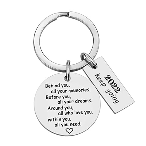 DDONVG Porte-clés de remise de diplôme « Keep Going » - Chaîne en acier inoxydable - Cadeau de remise de diplôme inspirant, Emballé, Taille unique Cover