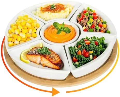 Ceramic Serving Tray Platters Lazy Susan, Rotating Divided Serving Set 6 Removable Compartment 11 Appetizer Relish Dish Snack Bowl Set Party Kitchen F - View #5