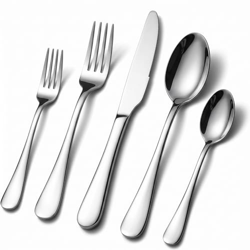 BEWOS 20 Piece Stainless Steel Silverware Set - Service for 4 Mirror Polished Flatware Set, Knife Fork Spoon Combination, Silverware Set for Home and Restaurant Use, Dishwasher Safe