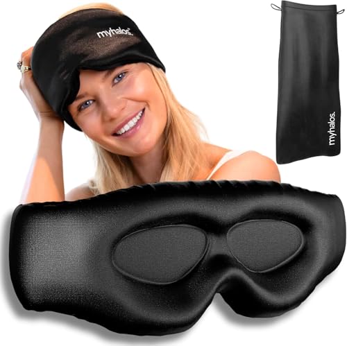 MyHalos® 3D Schlafmaske aus Seide mit Augenmuscheln – Verdunkelung Schlafmaske für Damen & Herren – Augenmasken für überall Schlafen –...
