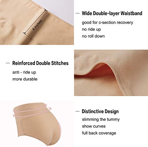 Image of Innersy Women's 5 Pack High Waist Tummy Control Solid Color Cotton Briefs Panties