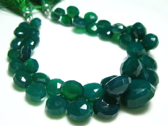 Onyx vert facetté en cœur LKBEADS, pierres naturelles précieuses pour création joaillière