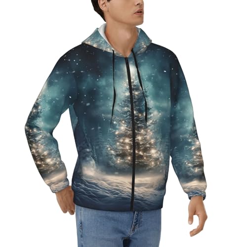 Sweat à capuche sapin de Noël pour homme avec col zippé et cordon