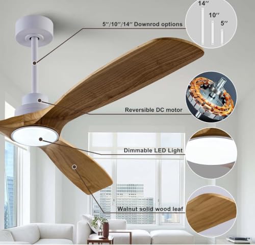 Image of QUTWOB 60 inch Wood Ceiling Fan with Light, Reversible DC Motor, Remote Control