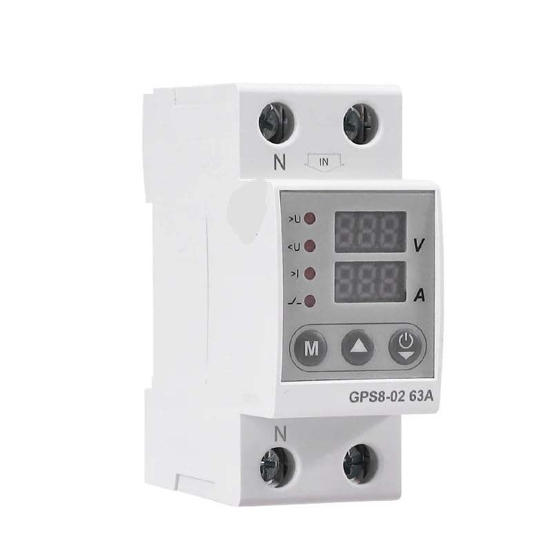 Single Phase Voltage Protector 40A 63A 80A Din Rail 230V Adjustable Voltage Protector Relay with Current Protection 1Pcs(GPS8-02-Upper Wiring,40A)