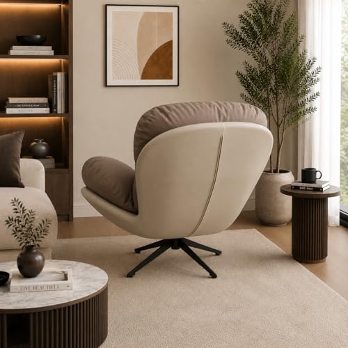 Image of The Attic Shella Lounge Chair,Comfy Chair for Living Room, Relaxing Chair for Bedroom, 360 Chair; Caramel, Cream
