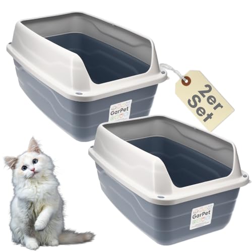 2er Set Katzenklo Hoher Rand Extra hohe Katzentoilette offen Katzenklo mit hohem Rand groß ohne Deckel Doppelpack Katzentoiletten
