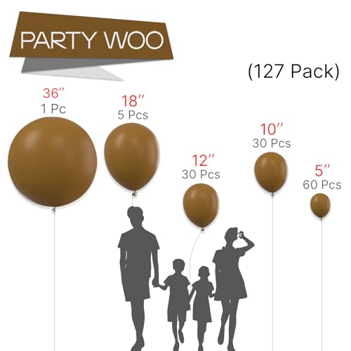 Image of PartyWoo Brown Balloons 127 pcs Different Sizes of 36 18 12 10 5 Inch Boho Neutral Coffee Dark Brown Balloon Arch Kit Garland for Wedding Baby Shower Gender Reveal Birthday Party Decorations Brown-F09