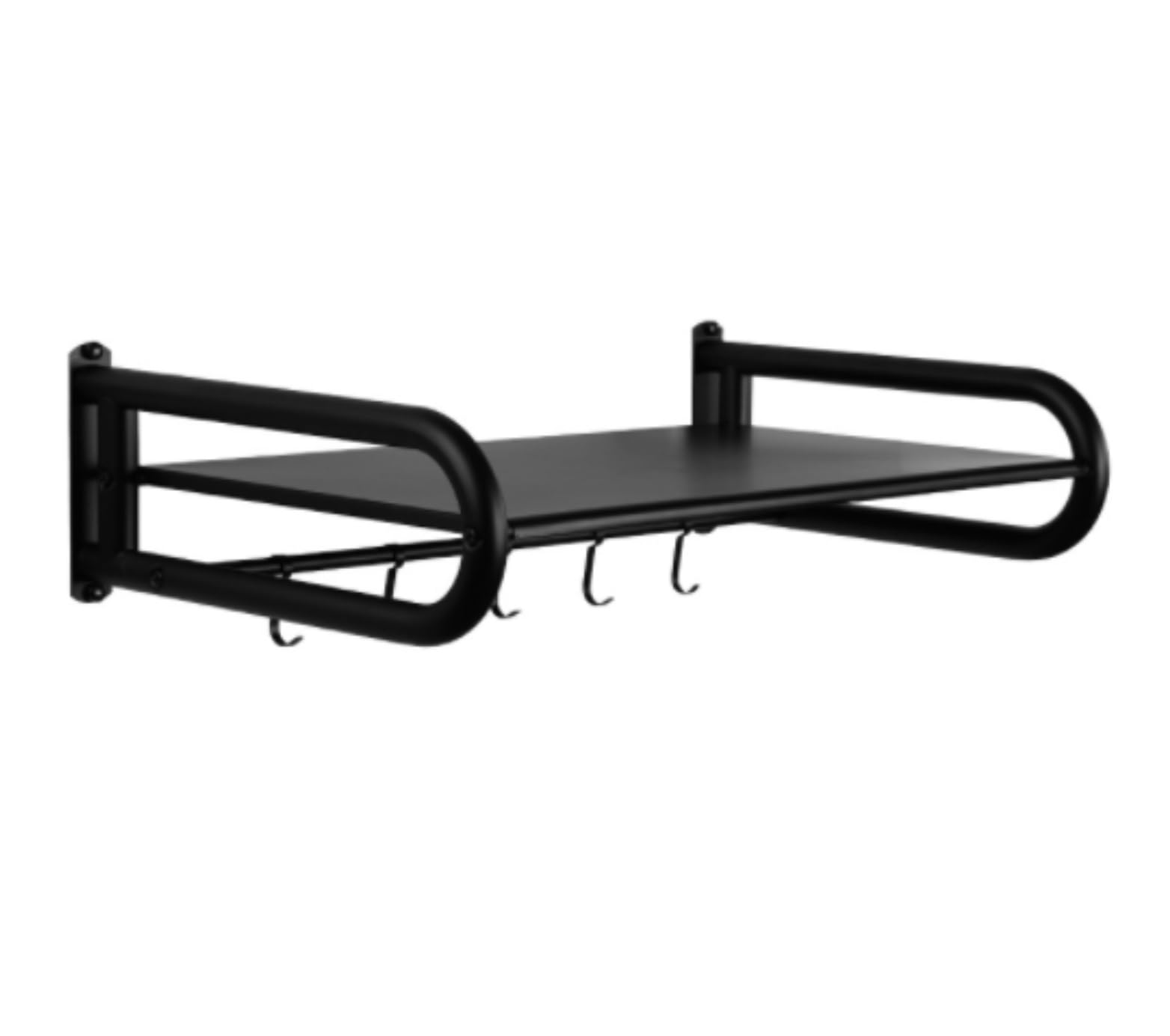 OWOHYG Wall-Mounted Microwave Oven Rack-Kitchen Shelf With Hooks For Home*Restaurant-Modern Black Design 40Cm-Space-Saving Solution For Any Kitchen.