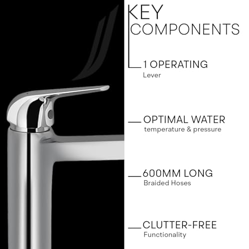 Image of Jaquar 600mm Long Braided Hoses Single Lever Tall Boy Bathroom Faucet - Without Popup Waste System, Premium Modern Design, Sliver, Chrome Finish