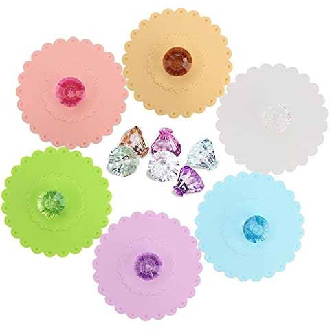 Silicone Cup Lids, IPHOX Creative Diamond Flexible Mug Cover [Set of 6] Reusable Tea Coffee Cup Cover, Anti-dust Airtight Seal Silicone Drink Hot Cup Lids in Bright Colors (Lace) Cover