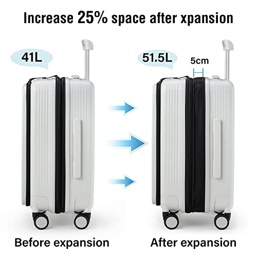 Hanke 20 Inch Expandable Carry-On Luggage with Wheels PC Hard Shell Suitcases Lightweight Front Opening Tsa Luggage Travel Suitcase Woman Men(Smoke White) - Image 3