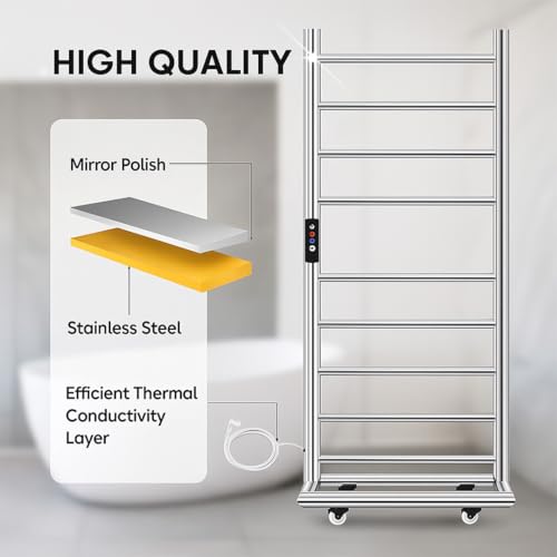 Image of MORZZE MTW-11050 Electric Towel Warmer, 8 Bars 95W SUS 304 Stainless Steel Heated Towel Rack, Floor Standing & Wall Mounted, Adjustable 30-60C, 1-8H Timer, Bathroom Towel Dryer