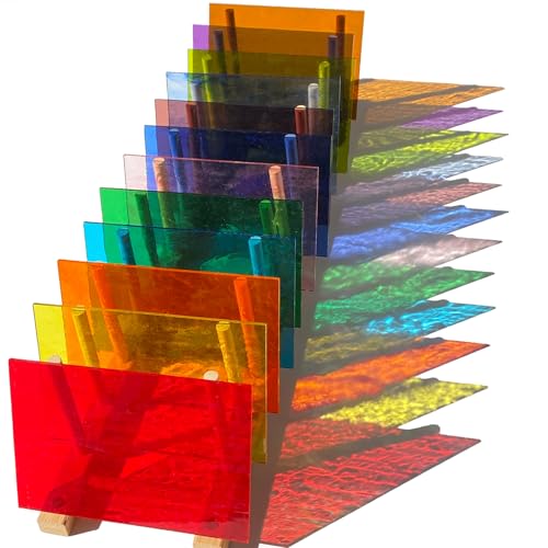 ILLUCKAI 12 Sheets Rainbow Transparent Stained Glass Sheet, 4 x 6 inch Cathedral Art Glass Supplies for Stained Glass Projects and Mosaic Making Crafts - Thumbnail 5