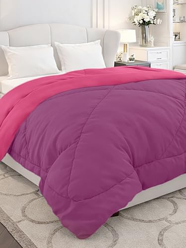 Image of Monte Carlo Polyester Comforter Double Bed | 200 GSM Lightweight & Reversible | Soft Quilt for Mild Winter | Easy Care All Season Comforter (Pink /Purple) | 87 x 94 Inches