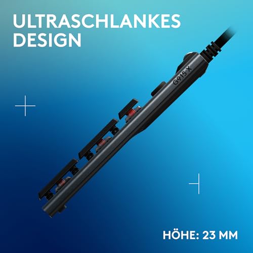 Logitech G G915 X, flache kabelgebundene, mechanische Gaming-Tastatur mit Double-Shot-PBT-Tastenkappen, voll programmierbaren Tasten, braune taktile GL-Switches für PC/Mac, DEU QWERTZ-Layout - Schwarz – Bild 6