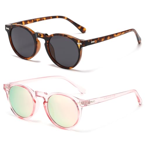 Image of JOVAKIT Vintage Kids Polarized Sunglasses for Girls Boys Age 2-9, Round Sun Glasses for Children UV400 Protection