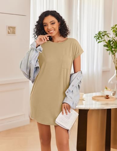 Image of Ekouaer Tshirt Nightgowns for Women Slub-Knit Sleepshirt Soft Night Gown Casual Sleepwear Night Shirt with Pockets S-2XL