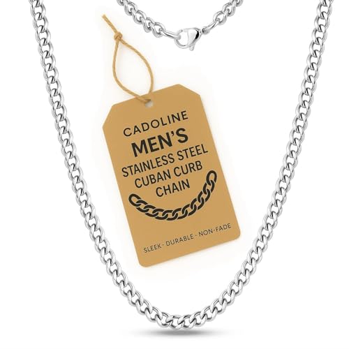 Cadoline Collana da uomo in acciaio inossidabile 316L, catena da 15 mm, catena in argento da 16 pollici