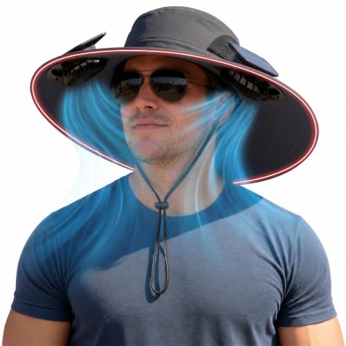 Solar Panel Powered Fan Built in Wide Brim Outdoor Fishing Hat USB Charging Men Ultralight Bucket Sun Mission Cooling Cap Ultra Light Straw 2 Double Solar Brim for Gardening Boonie Summer Beach Sunhat