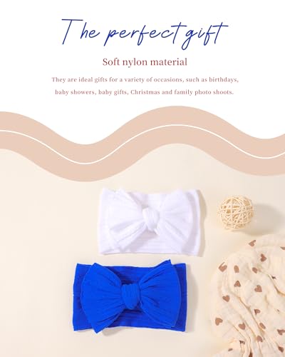 jollybows 3PCS Baby Bows Headbands Soft Nylon Baby Girl Headbands for Newborn Infant Toddler Kids Cute Bow Wide Hairbands Hair Accessories(White Red Blue)3