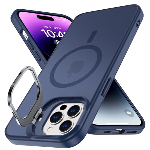 Coque iPhone 14 Pro Max bleu foncé translucide au design épuré et béquille invisible